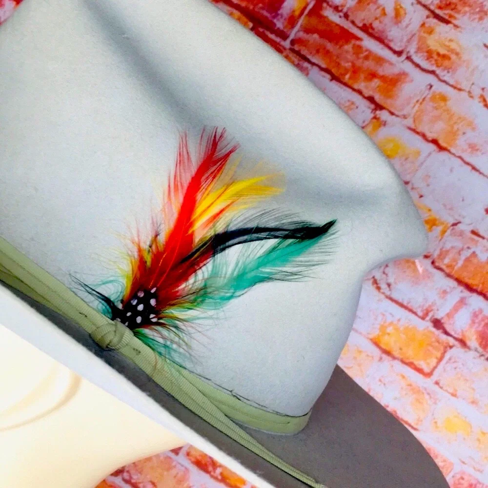 Vintage Off White Feather Accent Wool Felt  Rancher Hat